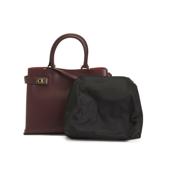 CHEVAL bordeaux Made In Italy Leather Double Side Buckles Satchel
